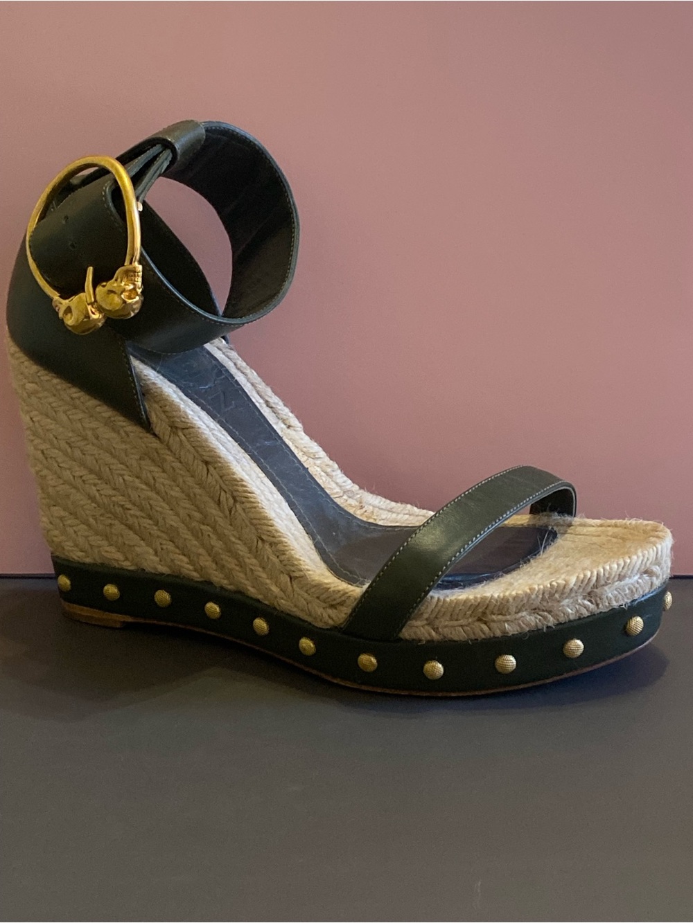 Alexander McQueen Olive Green Espadrille Wedge Sandals